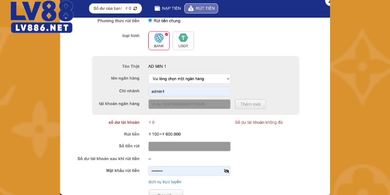 Hướng dẫn rút tiền LV88 chi tiết